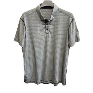 Lululemon Chip Shot Polo Shirt Mens Large Gray Striped Golf Vented‎ X Static